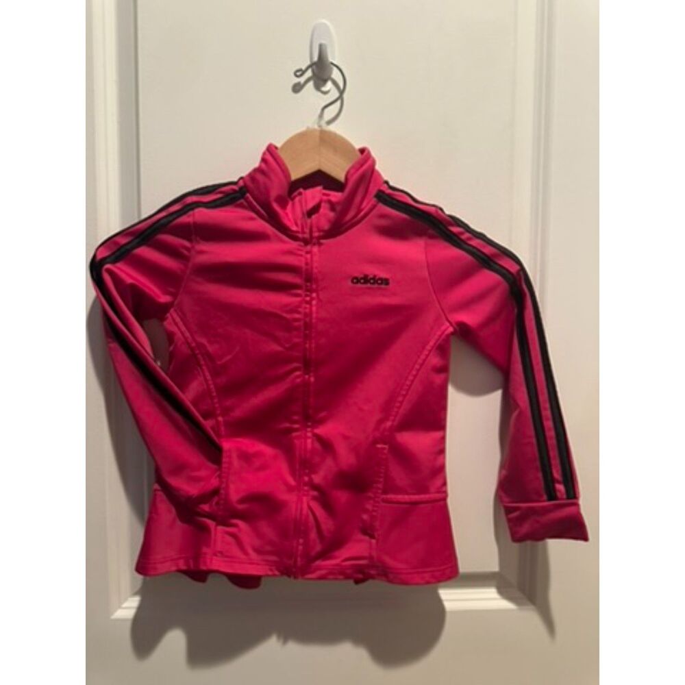 Adidas Bright Pink with Black Stripes Girl Track Jacket Size 5